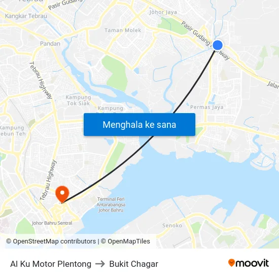 Al Ku Motor Plentong to Bukit Chagar map