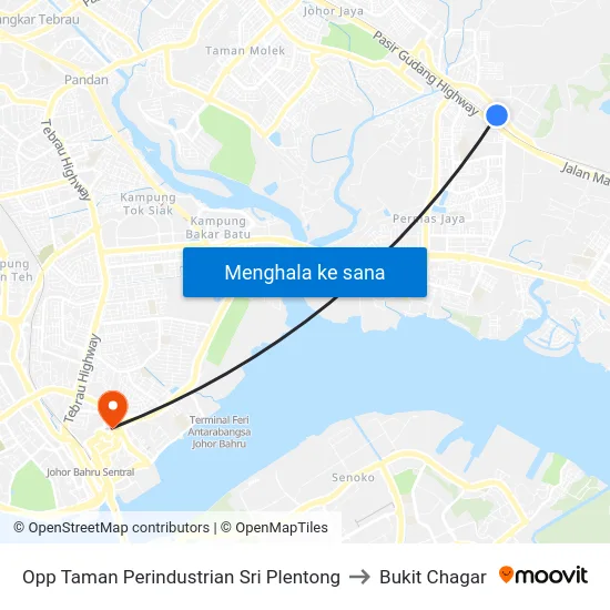 Opp Taman Perindustrian Sri Plentong to Bukit Chagar map