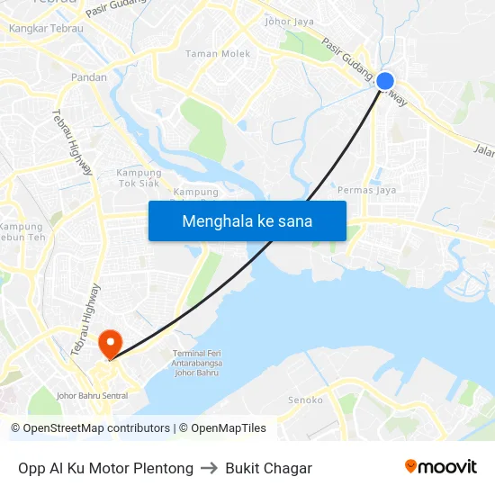 Opp Al Ku Motor Plentong to Bukit Chagar map