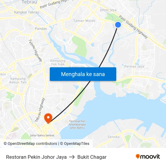 Restoran Pekin Johor Jaya to Bukit Chagar map