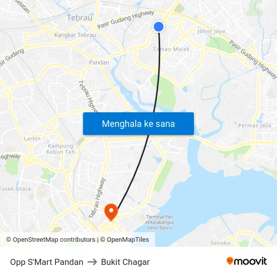 Opp S'Mart Pandan to Bukit Chagar map