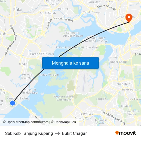 Sek Keb Tanjung Kupang to Bukit Chagar map