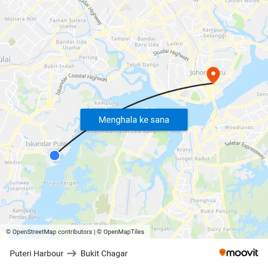 Puteri Harbour to Bukit Chagar map