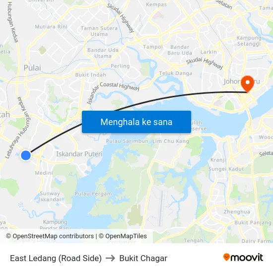 East Ledang (Road Side) to Bukit Chagar map