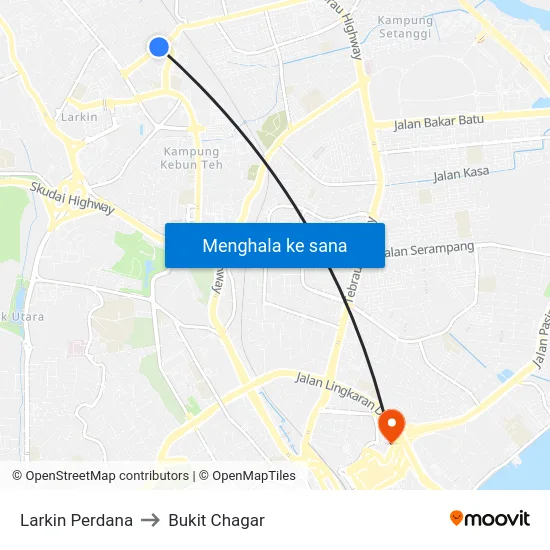 Larkin Perdana to Bukit Chagar map