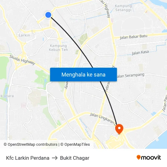 Kfc Larkin Perdana to Bukit Chagar map