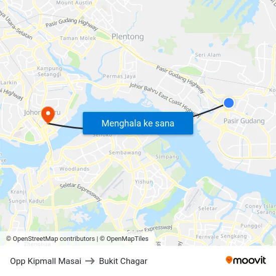 Opp Kipmall Masai to Bukit Chagar map