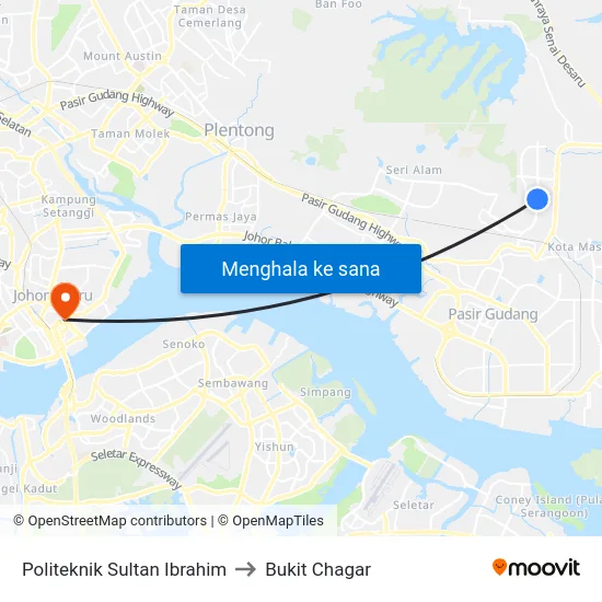 Politeknik Sultan Ibrahim to Bukit Chagar map