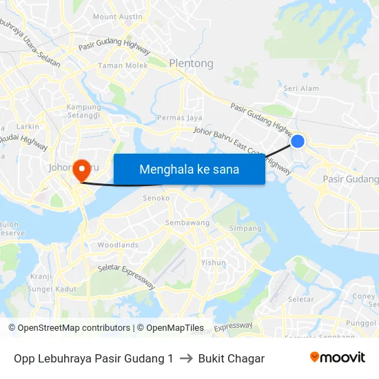 Opp Lebuhraya Pasir Gudang 1 to Bukit Chagar map
