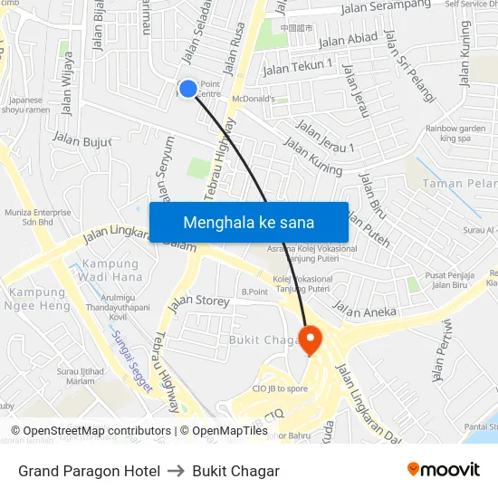 Grand Paragon Hotel to Bukit Chagar map