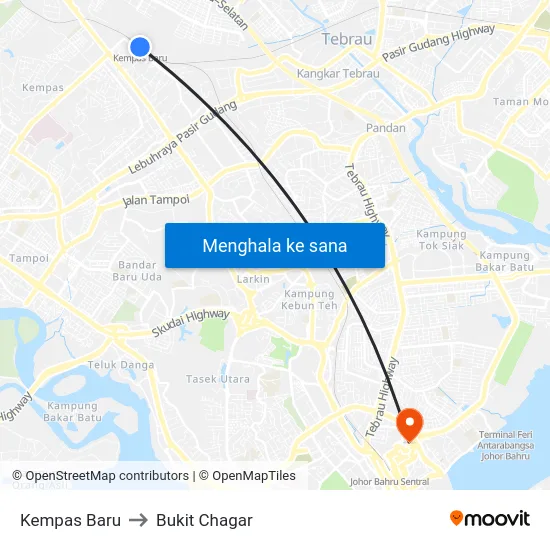 Kempas Baru to Bukit Chagar map