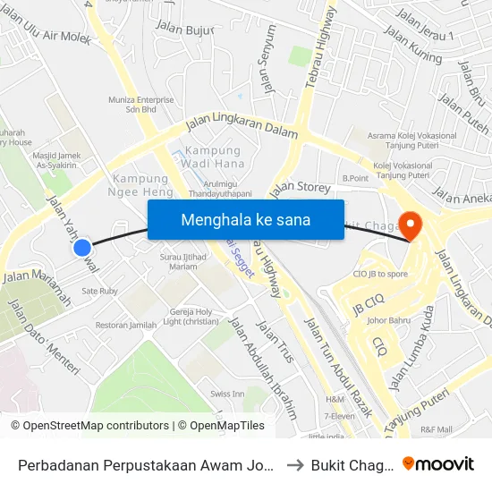 Perbadanan Perpustakaan Awam Johor to Bukit Chagar map