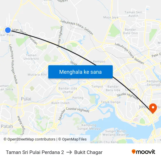 Taman Sri Pulai Perdana 2 to Bukit Chagar map
