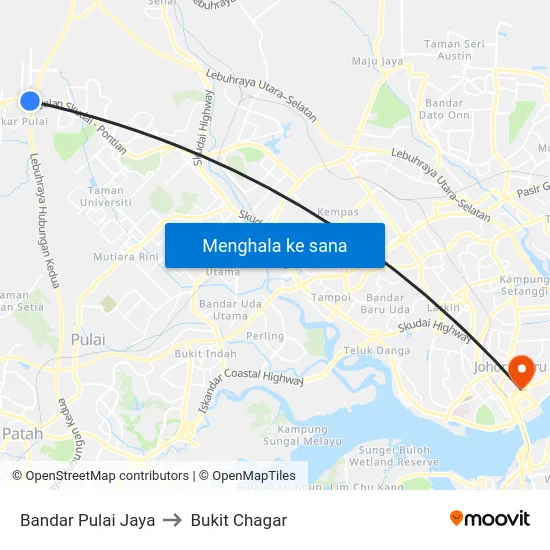 Bandar Pulai Jaya to Bukit Chagar map