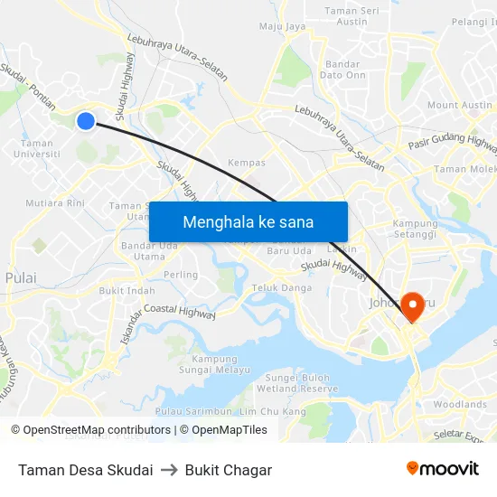 Taman Desa Skudai to Bukit Chagar map
