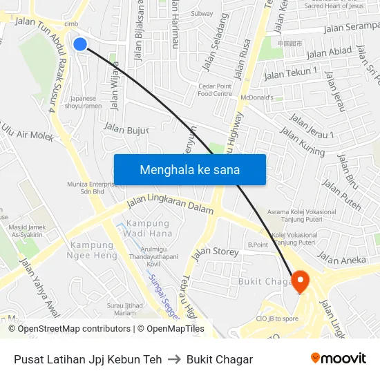 Pusat Latihan Jpj Kebun Teh to Bukit Chagar map