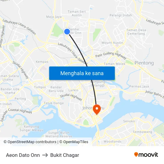 Aeon Dato Onn to Bukit Chagar map
