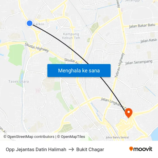 Opp Jejantas Datin Halimah to Bukit Chagar map