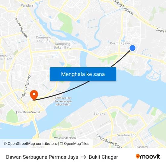 Dewan Serbaguna Permas Jaya to Bukit Chagar map