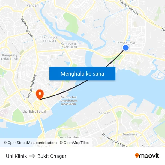 Uni Klinik to Bukit Chagar map