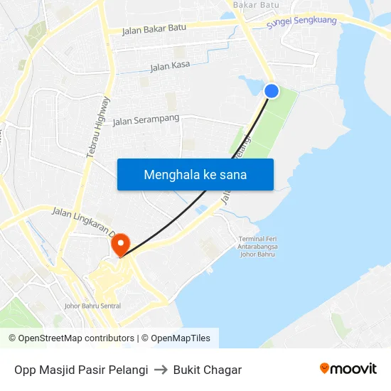 Opp Masjid Pasir Pelangi to Bukit Chagar map