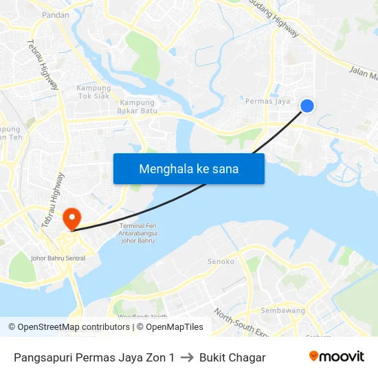 Pangsapuri Permas Jaya Zon 1 to Bukit Chagar map