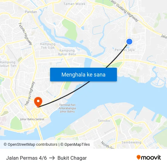 Jalan Permas 4/6 to Bukit Chagar map