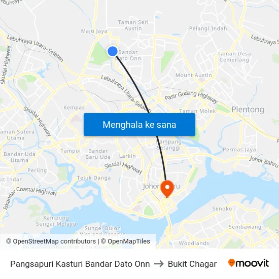 Pangsapuri Kasturi Bandar Dato Onn to Bukit Chagar map