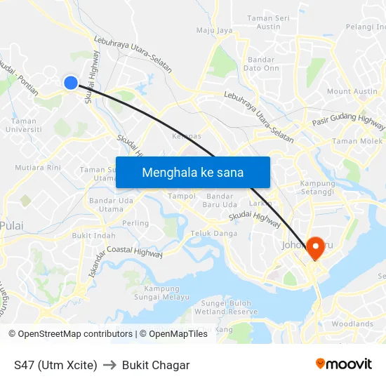 S47 (Utm Xcite) to Bukit Chagar map