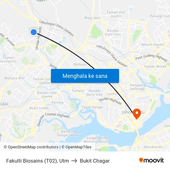 Fakulti Biosains (T02), Utm to Bukit Chagar map