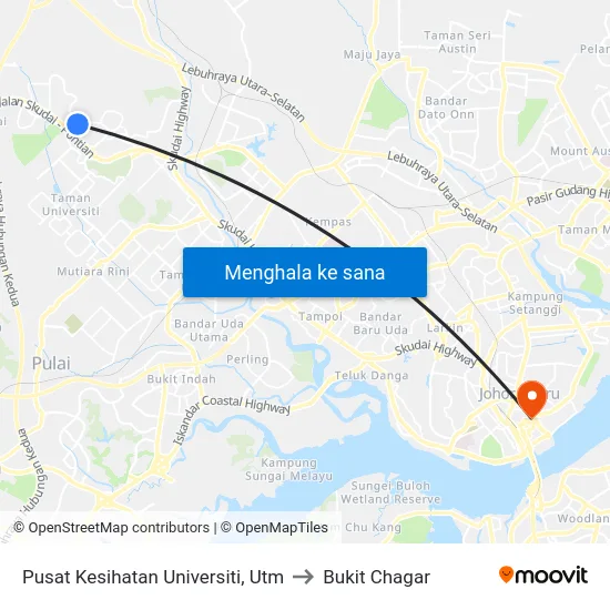Pusat Kesihatan Universiti, Utm to Bukit Chagar map