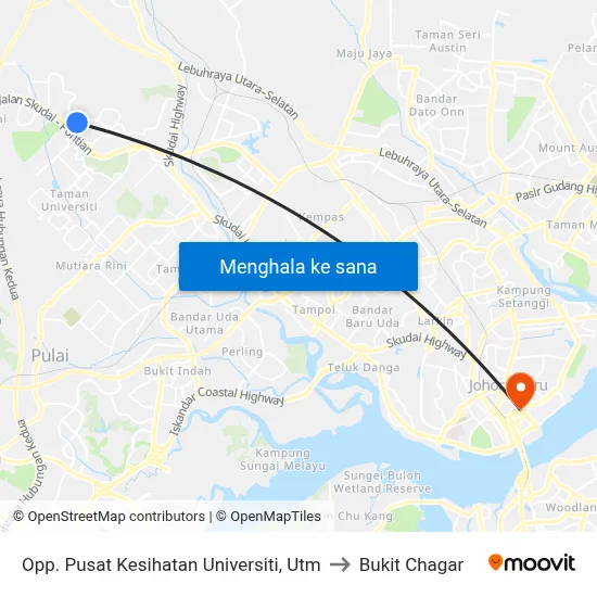 Opp. Pusat Kesihatan Universiti, Utm to Bukit Chagar map