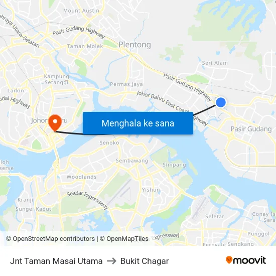 Jnt Taman Masai Utama to Bukit Chagar map