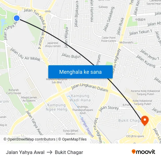 Jalan Yahya Awal to Bukit Chagar map