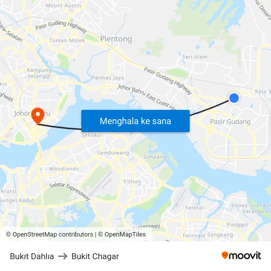Bukıt Dahlıa to Bukit Chagar map