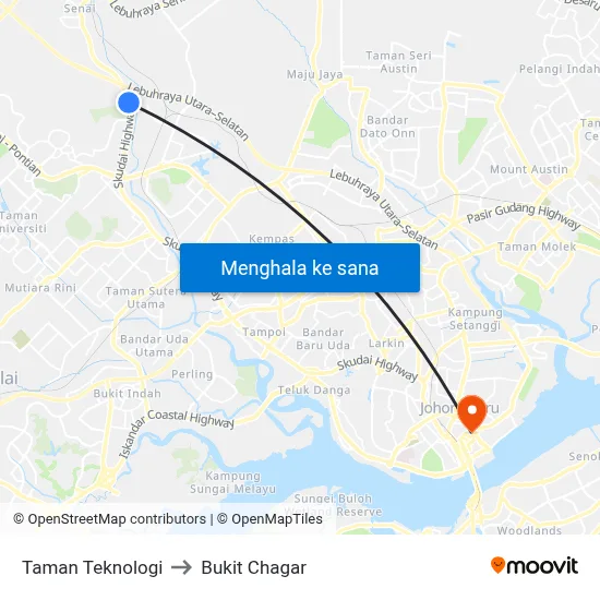 Taman Teknologi to Bukit Chagar map