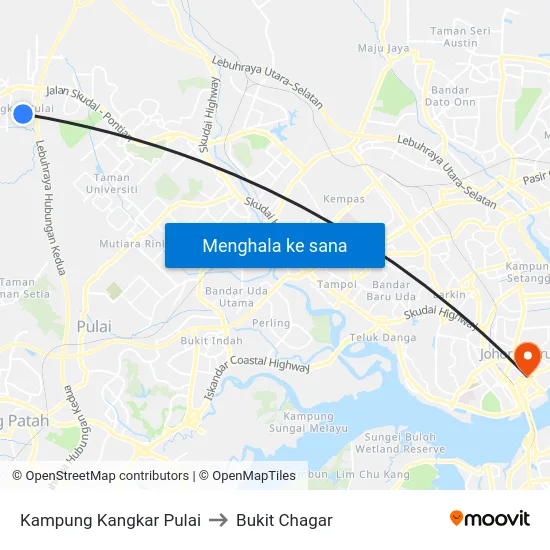 Kampung Kangkar Pulai to Bukit Chagar map