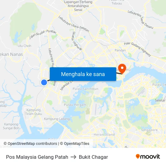 Pos Malaysia Gelang Patah to Bukit Chagar map