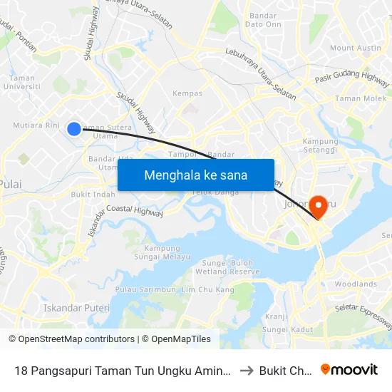 18 Pangsapuri Taman Tun Ungku Aminah Block 34 to Bukit Chagar map
