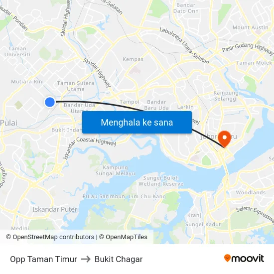 Opp Taman Timur to Bukit Chagar map