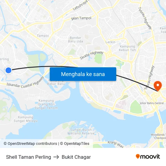 Shell Taman Perling to Bukit Chagar map