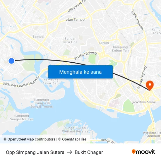 Opp Simpang Jalan Sutera to Bukit Chagar map