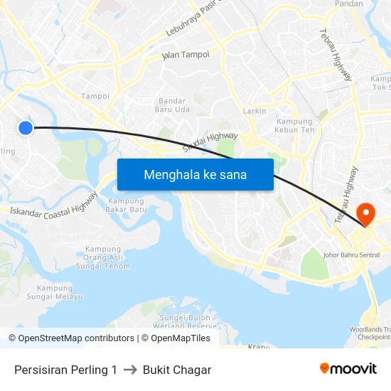 Persisiran Perling 1 to Bukit Chagar map