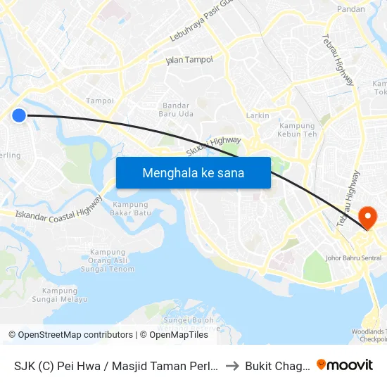 SJK (C) Pei Hwa / Masjid Taman Perling to Bukit Chagar map