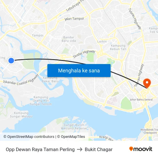 Opp Dewan Raya Taman Perling to Bukit Chagar map