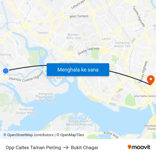Opp Caltex Taman Perling to Bukit Chagar map