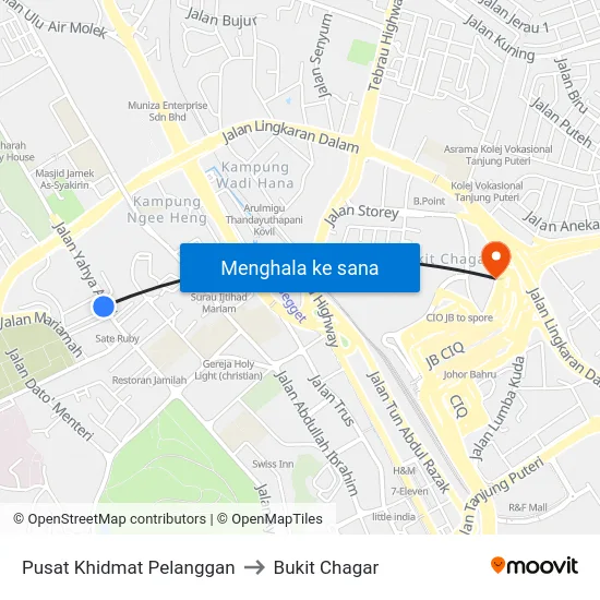 Pusat Khidmat Pelanggan to Bukit Chagar map
