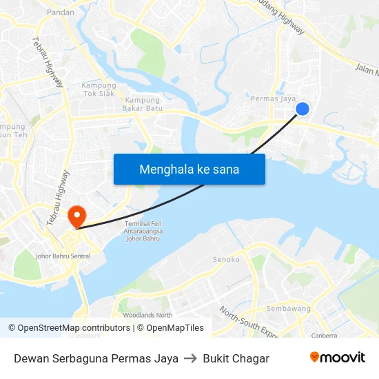 Dewan Serbaguna Permas Jaya to Bukit Chagar map