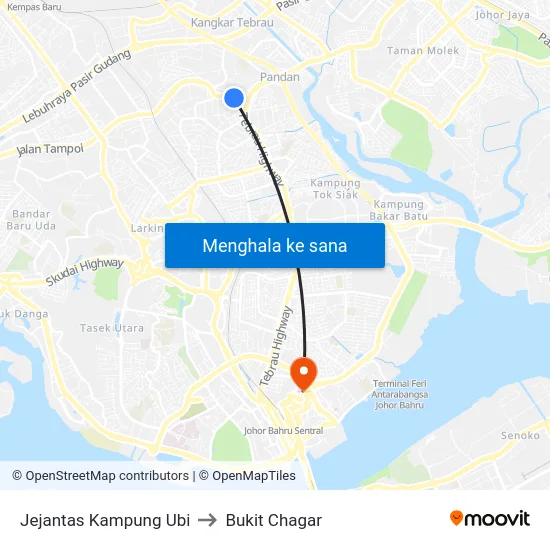 Jejantas Kampung Ubi to Bukit Chagar map