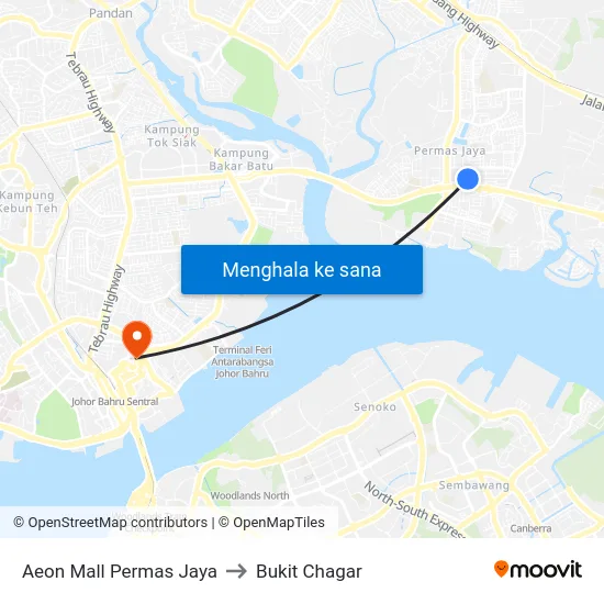Aeon Mall Permas Jaya to Bukit Chagar map